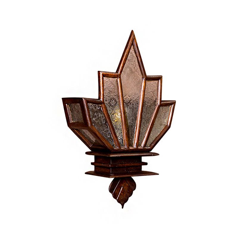 1 Light Wall Lamp Lighting Rustic Style Vibrant Shaped Clear Textured Glass Sconce Light Fixture in Brown