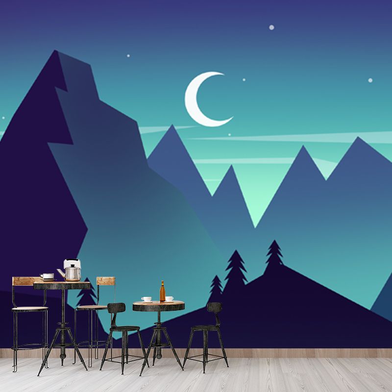 Aqua Crescent over Mountains Murals Waterproofing Modern Bedroom Wall Decoration