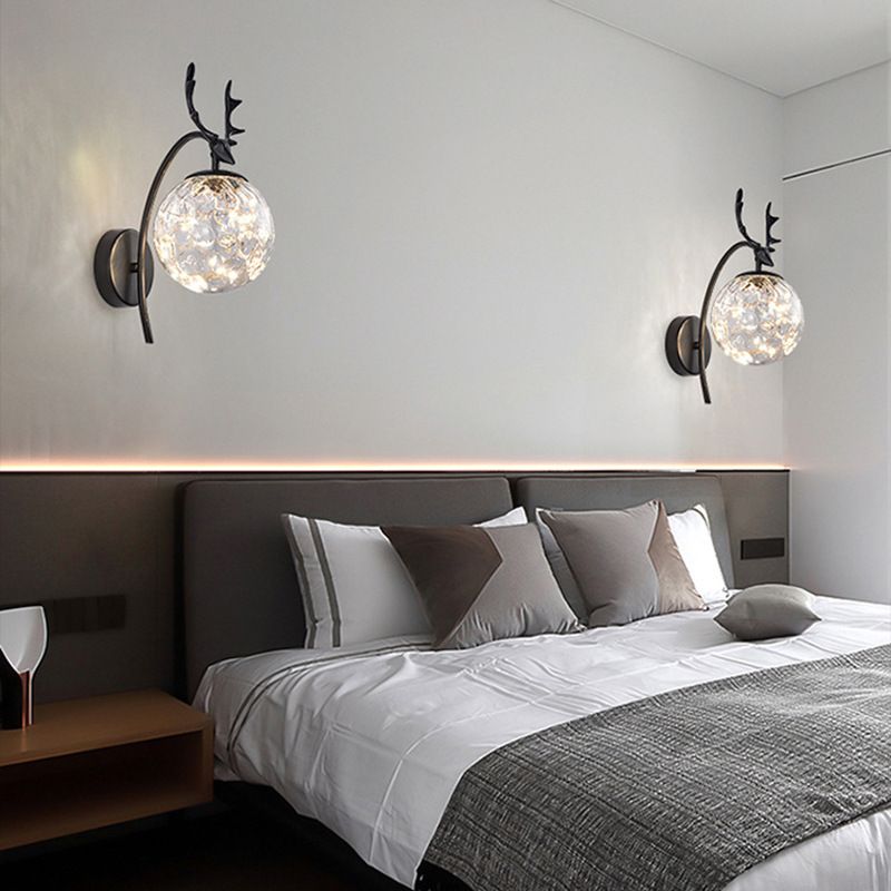 Nordic Starry Wall Light Fixture Transparent Glass Bedroom LED Wall Sconce in Gold