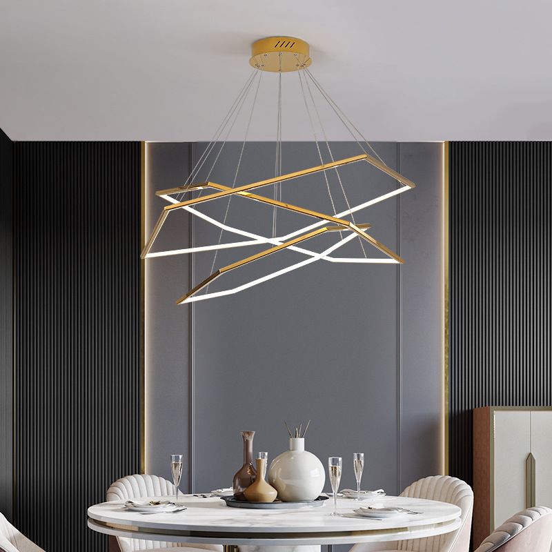Ultra-modern Geometric Chandelier Metallic Suspended Lighting Fixture for Living Room