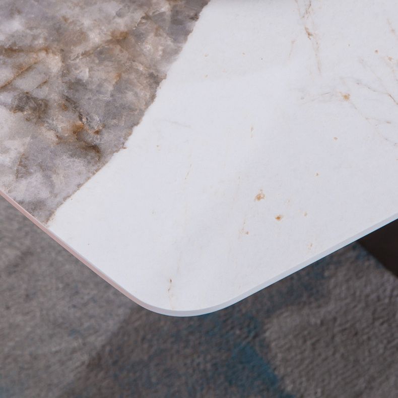 Metal Traditional Luxury Rectangle Table Sintered Stone Indoor Table with Pedestal