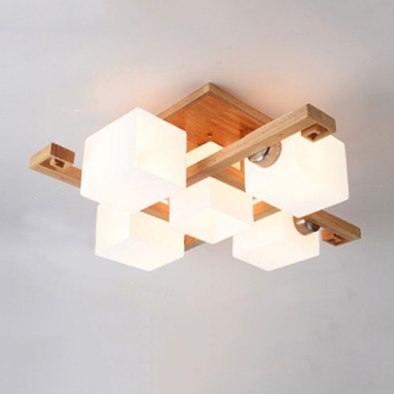 Wood Geometric Flush Mount Lights Contemporary Style Multi Lights Flush Ceiling Light