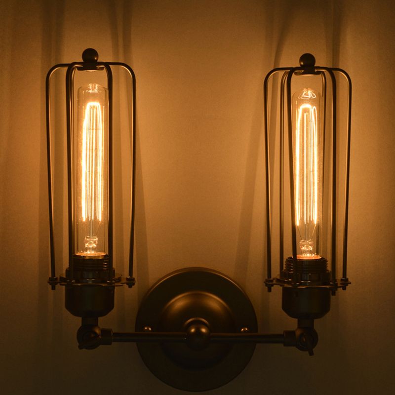 2 Lights Metal Wall Mounted Light Fixture Industrial Cage Shade Wall Hanging Lights for Bathroom