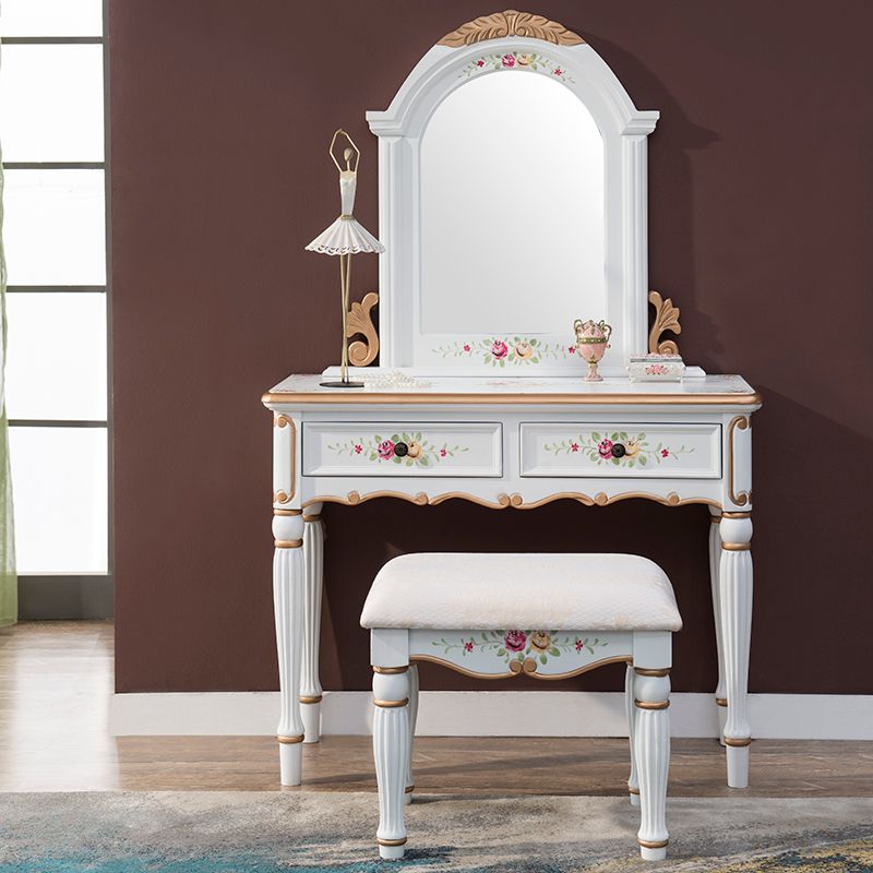 Wood Vanity Set 17.71" Wide Make-up Vanity with 2 Storage Drawers and Stool