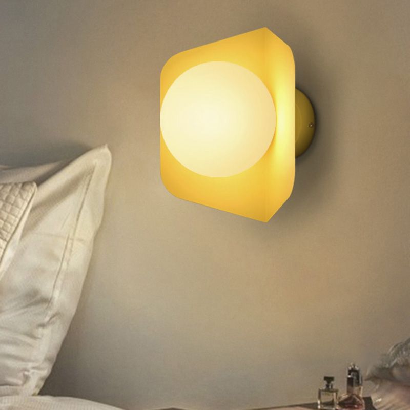 Metal Hexagonal Sconce Fixture Macaron Single Wall Mount Light with Ball Opaline Glass Shade
