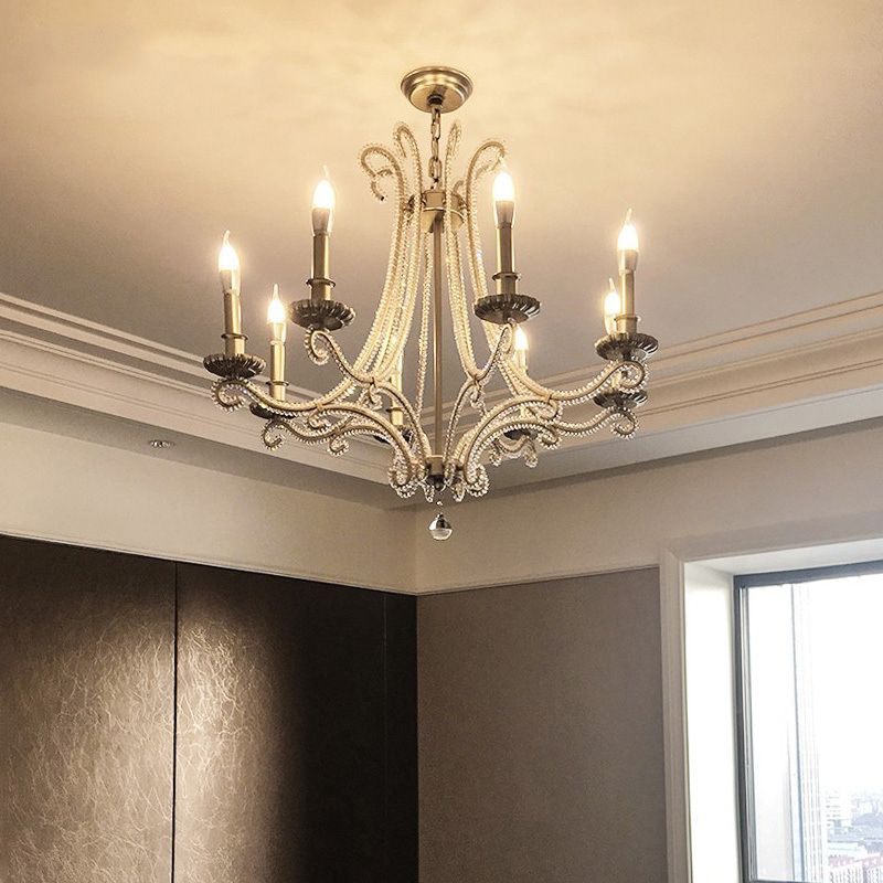Crystal Bead Chrome Finish Chandelier Candelabra French Country Drop Lamp for Dining Room