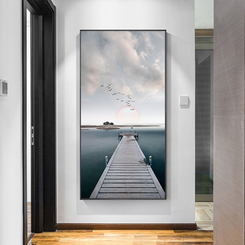 Toile enveloppée d’impression d’art contemporain de couleur douce avec vue sur la mer pour la cuisine, plusieurs tailles
