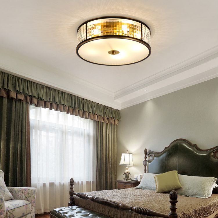 Colonical Artistic Circular Flush Mount Copper Indoor Ceiling Light with Glass Shade