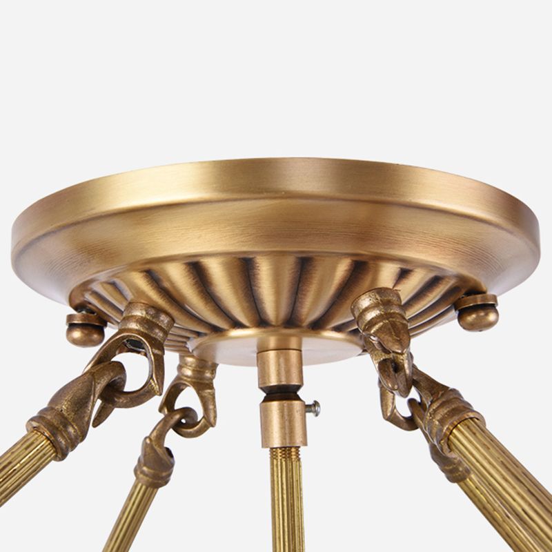 Brass Dome Semi Flush Mount Lamp Traditional Milk Glass 3 Bulbs Ceiling Mounted Light for Living Room