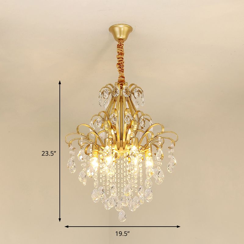 3/6 Heads Crystal Chandelier Lighting Modernist Style Ceiling Pendant Light in Black/Gold for Bedroom