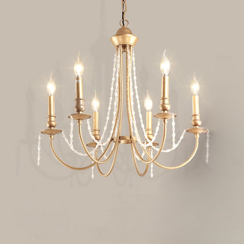 Candlestick Styling Living Room Large Chandelier Retro Rustic Style Crystal Suspension Lighting Fixture in Gold