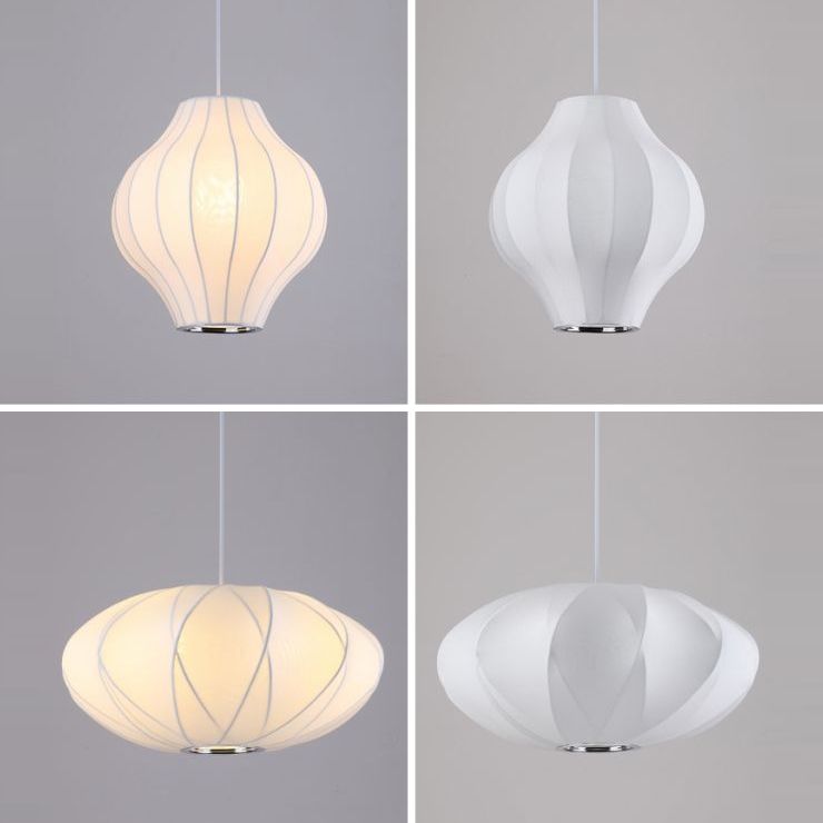 Modern Style Geometric Hanging Lights 1-Light Fabric Pendant Lamp in White