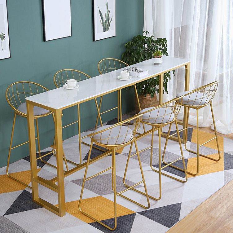 1/4/7 Pieces Glam Iron Bar Table Set Rectangle White Faux Marble Bistro Set with Footrest