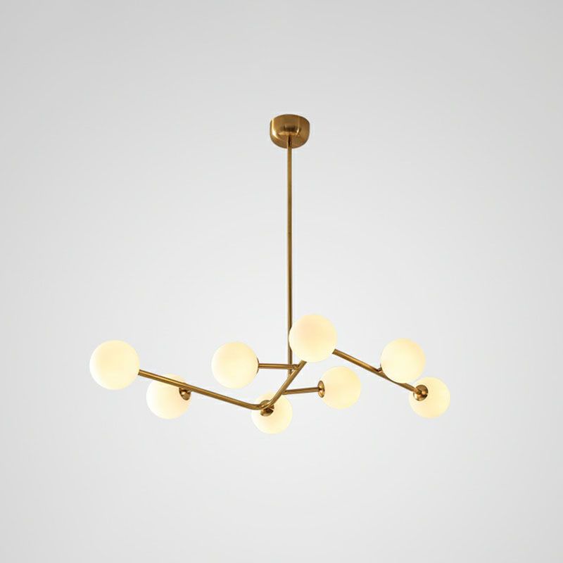 Molecule kroonluchter met messing afwerking Eenvoud 8 lampen Metalen ophanglamp met bolglazen kap