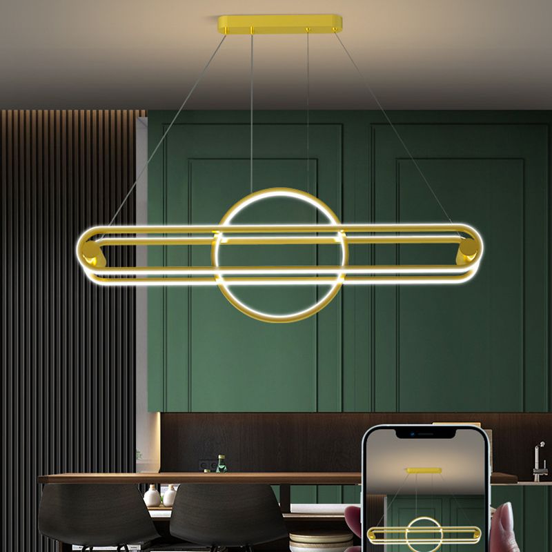 Iron Linear Pendant Ceiling Light Post Modern Kitchen Island Fixture in Black / Gold