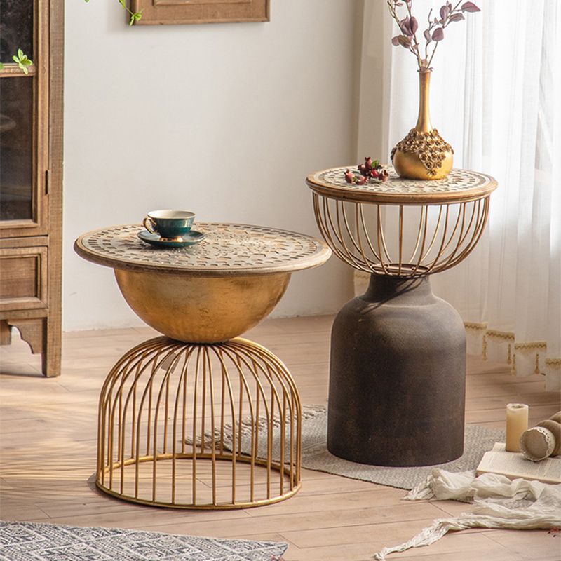 Antique Brass/Black End Table French Country Round Wood Side Table