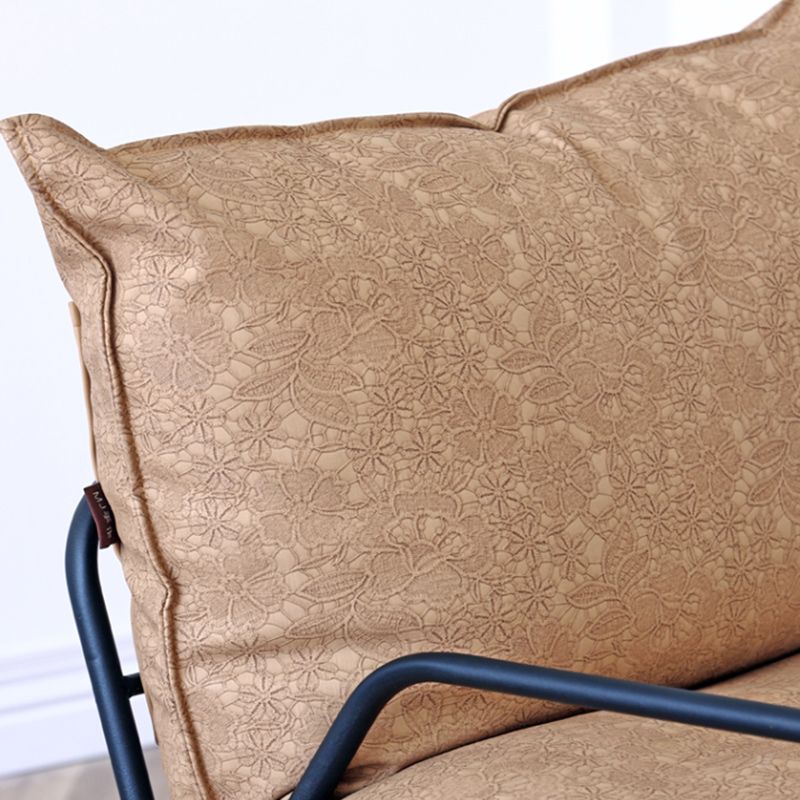 Contemporary Armchair Pillow Back Round Arms with Black Legs Leather Arm Chair