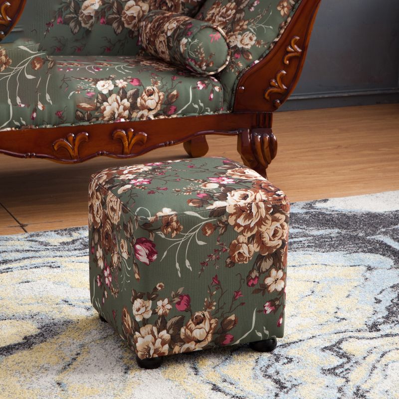 French Country Upholstered Chaise Lounge Couch One Armed Lounge Chair in Solid Wood