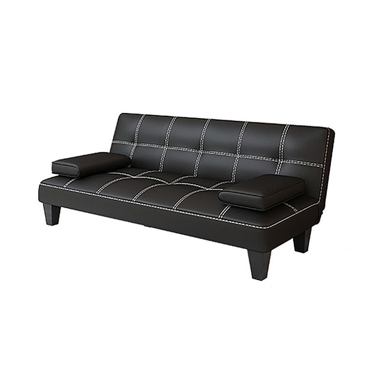 Modern Black Faux Leather Pillow Top Arm Sofa/Sectional with Convertible