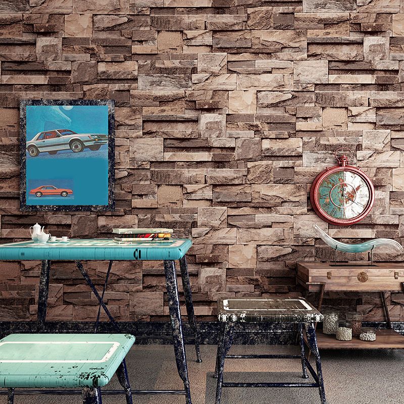 Dark Color Retro Rock and Brick Wallpaper, 20.5"W x 31'L, Non-Paste