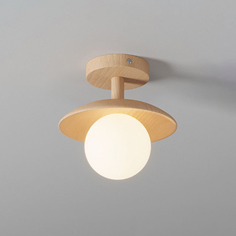 Modern Style Spherical Shape Ceiling Light Wood 1 Light Ceiling Light for Restaurant