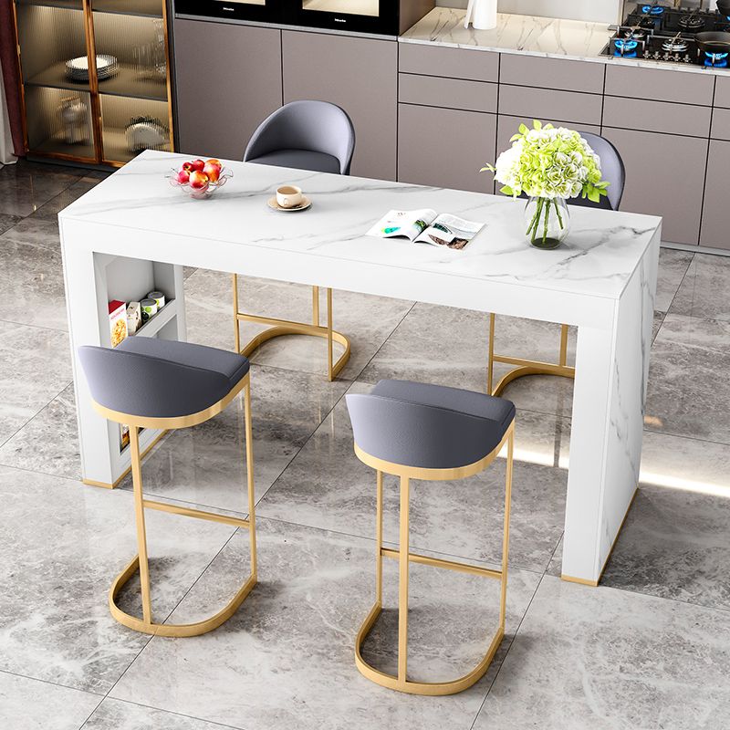 1/3/4/5 Pieces Glam Rectangle Sintered Stone Counter Table with High Stools