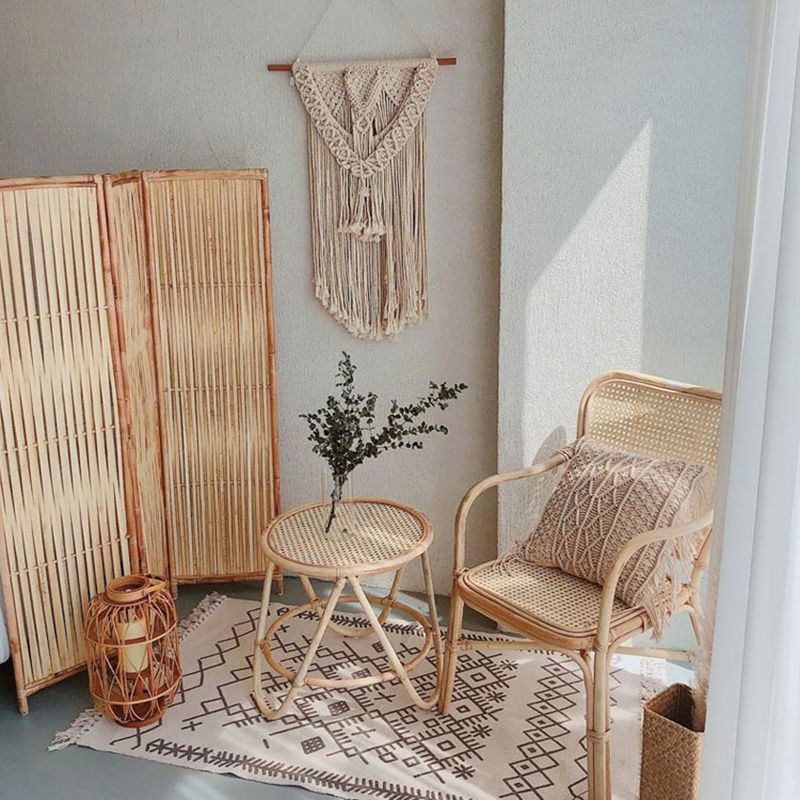 20" Wide Tropical Rattan Dining Armchair Natural Outdoor Chair