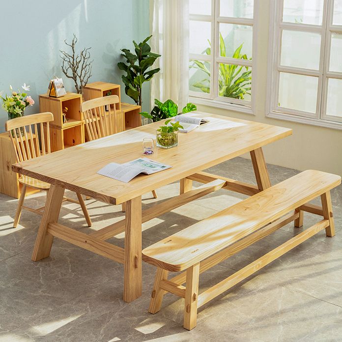Rechteck Kiefer Massivholz Tisch Moderner Innentisch mit Trestle Basis für das Restaurant