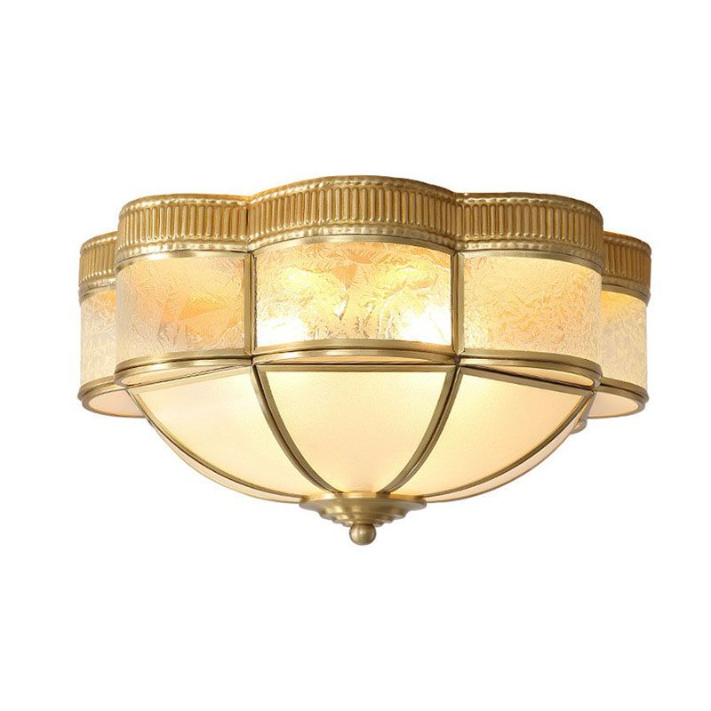 Dome Flushmount Lighting Traditional Brass Frost Glass Flush Mount Ceiling Fixture with Scalloped Edge
