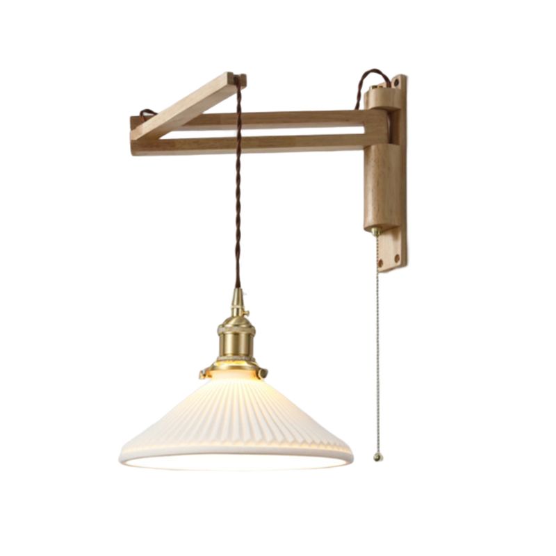 Modern Style Wall Light Fixture Wooden Wall Light Sconce with Adjustable Arm for Bedroom