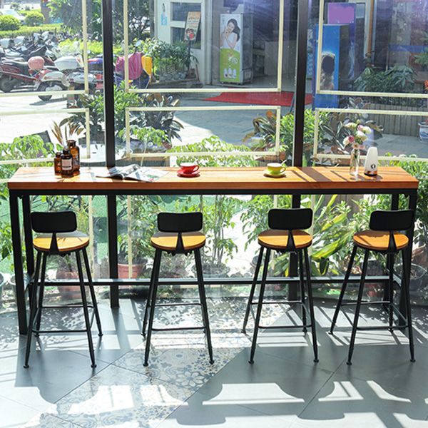 Industrial Rectangle Bar Dining Table Metal and Solid Wood Bar Height Table