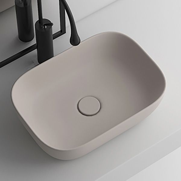 Modern Bathroom Sink Pop-Up Drain Porcelain Solid Color Oval-Shape Vessel