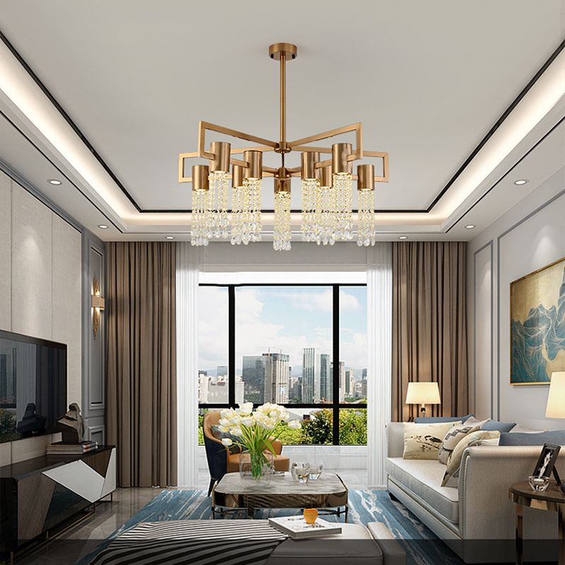Cascada transparente K9 Candelier de cristal Modernismo 8/10 Bulbos LED LED de techo colgante de oro para dormitorio