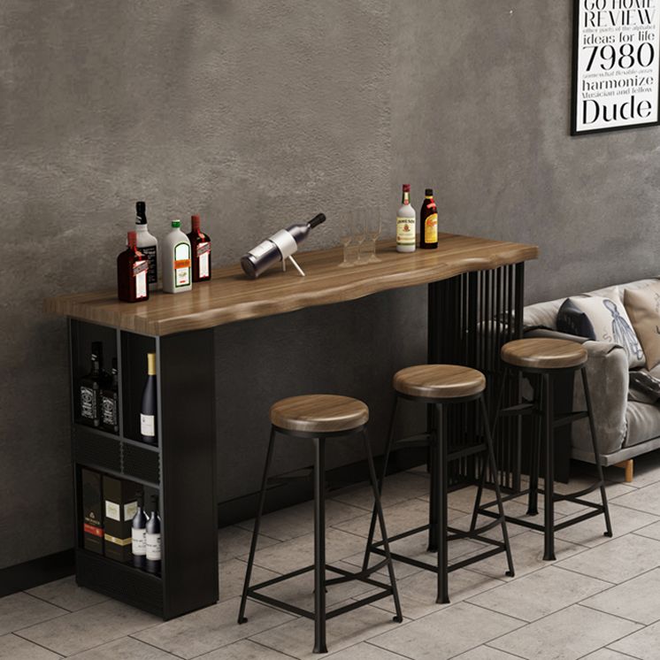 Rectangle Solid Wood Top Bar Dining Table Contemporary Bar Height Table with Storage Base