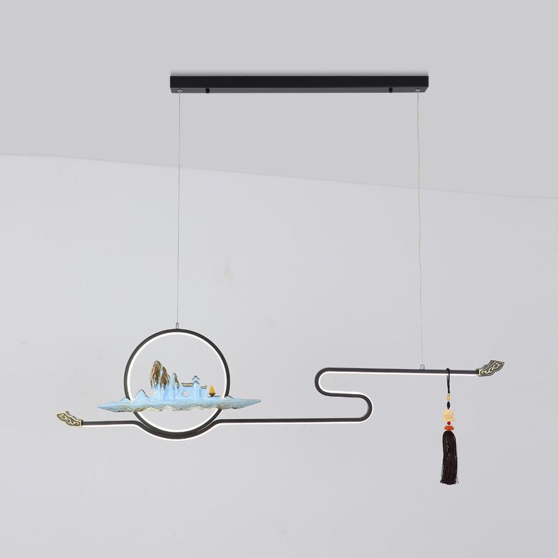 Luces colgantes de la sala de té contemporánea de metal lineal Dos accesorios de iluminación de la isla ligera