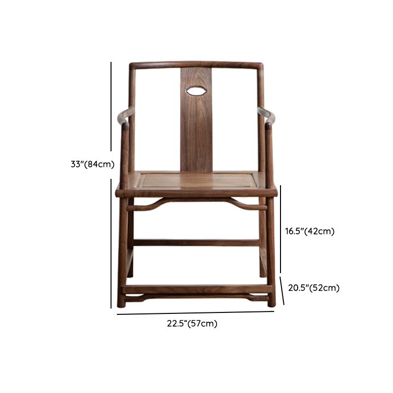 Traditional Style Dining Chair Slat Back Solid Wood Arm Chair for Home