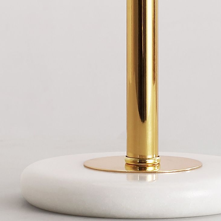 White Ribbed Glass Drum Shade Night Lamp Minimalist 1 Bulb Gold Table Light with Marble Base