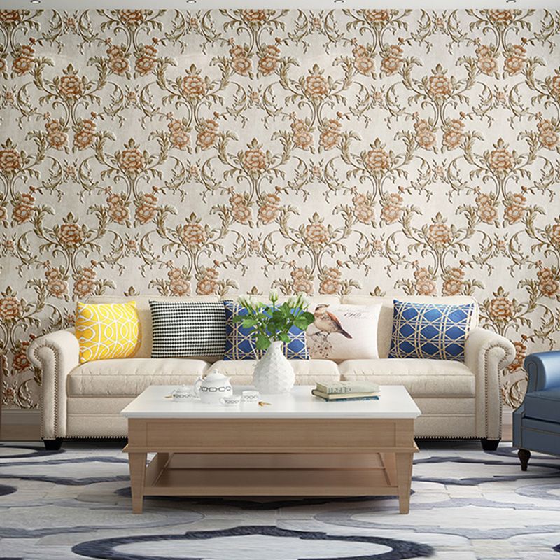 33' x 20,5" Blumentapete für Gästezimmerdekor Blätter Wandverkleidung in neutraler Farbe, wasserbeständig