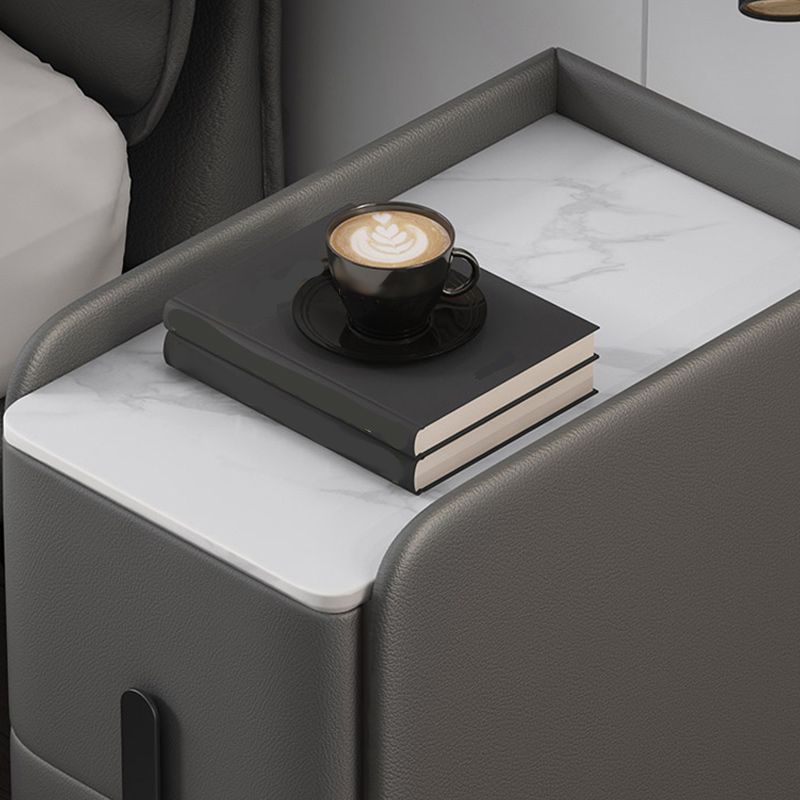 20 Inch Tall Nightstand Modern Stone Top Faux Leather 2-Drawer Legs Included Night Table