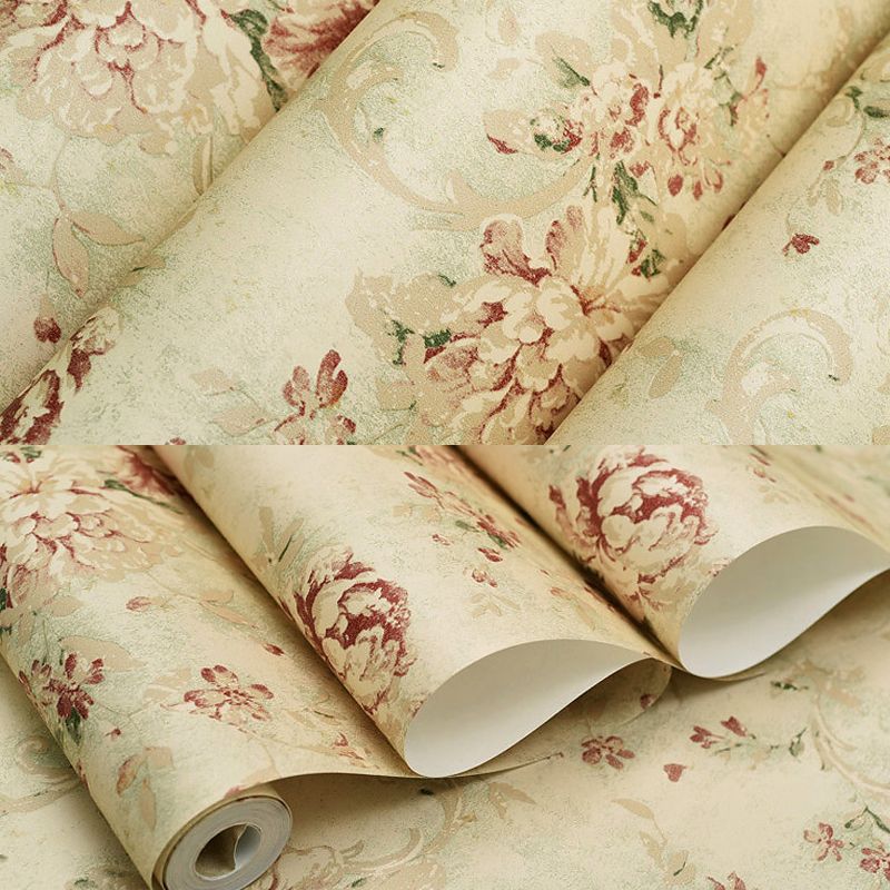 Farmhouse Rose Wallpaper Roll Yellow-Green Dining Room Wall Decor, 31' L x 20.5" W