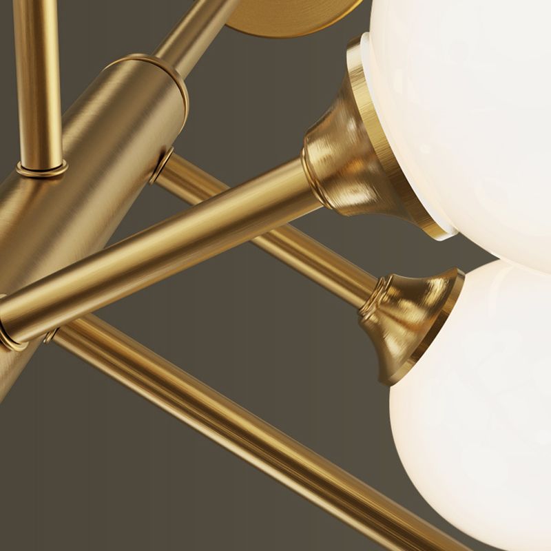 Contemporary Simplicity Molecular Chandelier White Glass Orb Brass Hanging Light for Dining Room