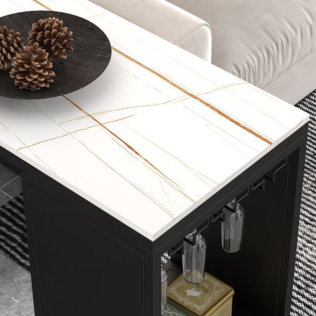 Stone Top Industrial Cocktail Bar Table with Storage Rectangle Counter Table