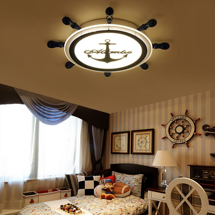 Creative Ceiling Light Children's Room Boys and Girls Bedroom Cartoon Pirate Ship Rudder Mediterranean Style Eye Protection LED Lamps