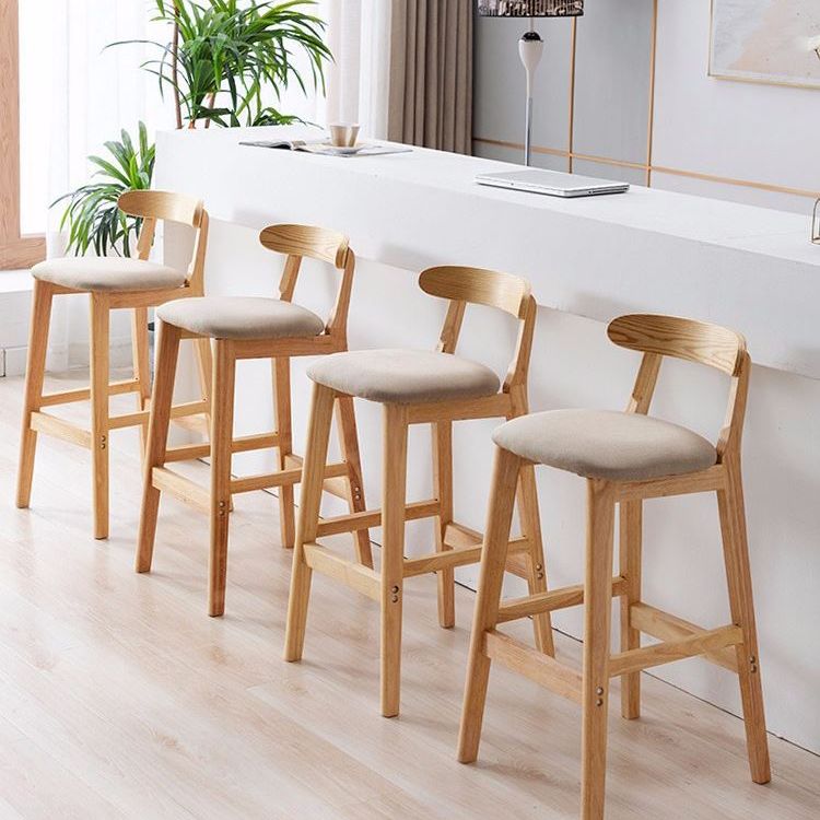 Scandinavian Rubberwood Home Stool Matte Finish Upholstered Footrest Barstool