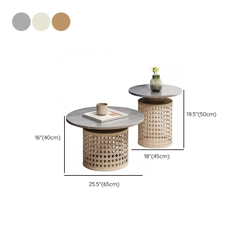 Contemporary Round Cocktail Table Slate Frame Coffee Cocktail Table