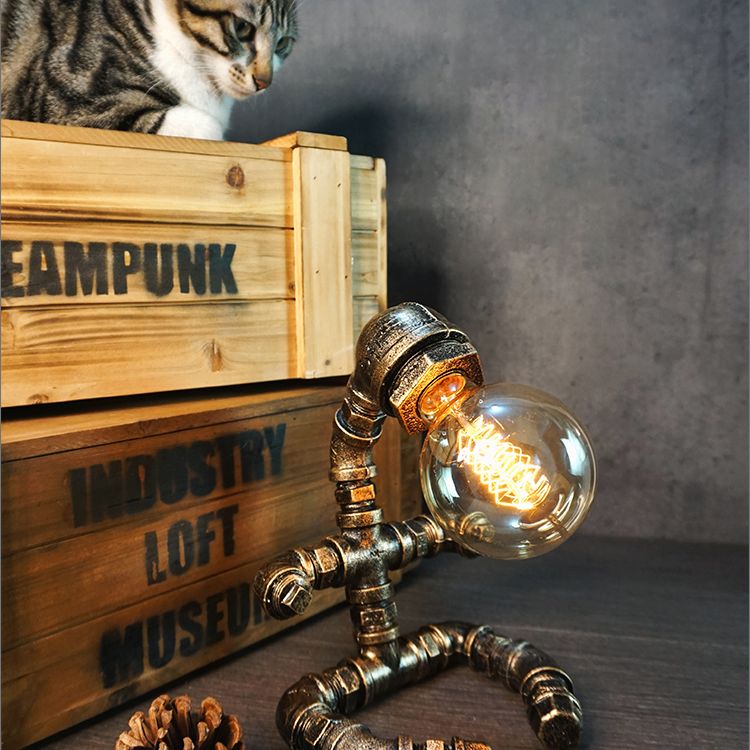 Metal Robot Night Lamp Industrial Steampunk Style 1-Light Bedroom Table Light