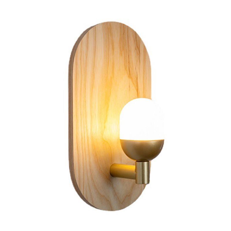 Single Modernism Beige Wall Mounted Sconce Oval Wooden Wall Light