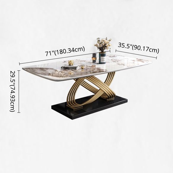 Modern Sintered Stone Dining Room Set with Rectangle Table and Metal Base Dining Table Furniture