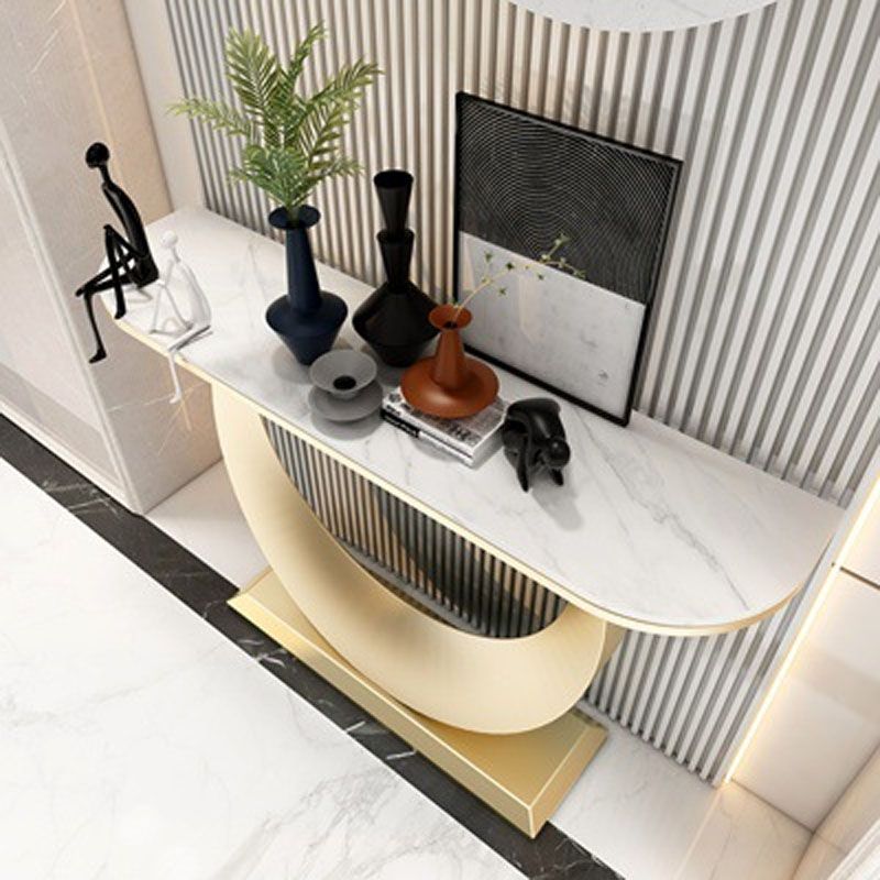 Modern Iron Console Sofa Table Stone Half Moon Console Accent Table for Hall