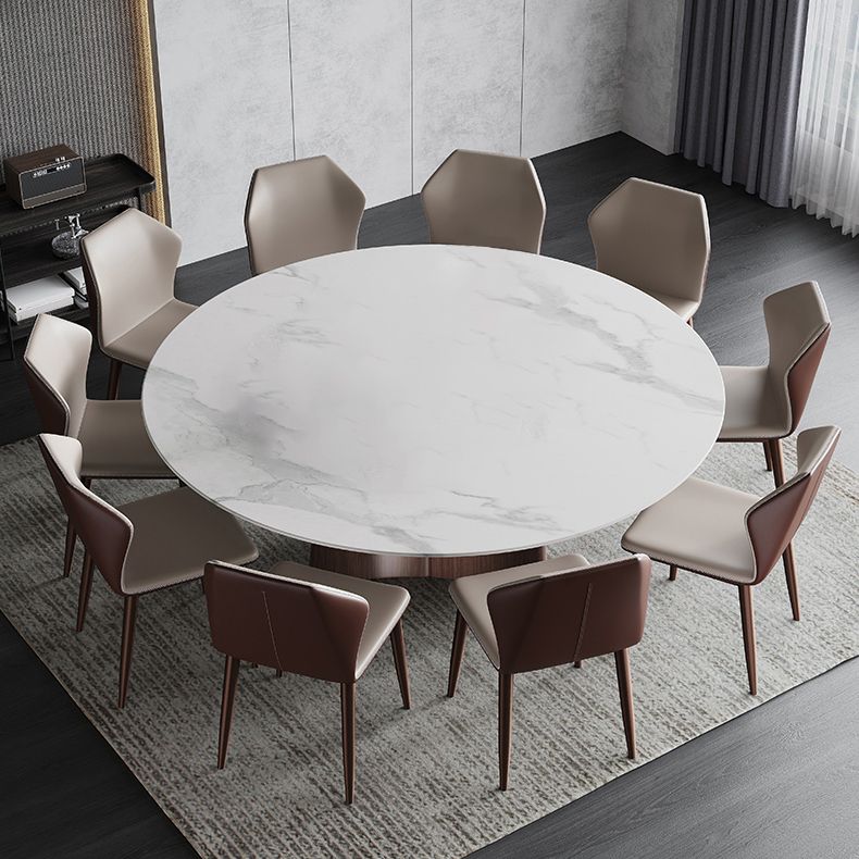 Stone Glam Round Dining Table Matte Finish Pedestal Table for Kitchen